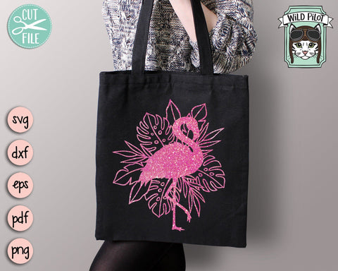 Flamingo SVG Cut File, Flamingo Leaves svg, Flamingo Tropical Leaves svg, Summer svg, Flamingo Silhouette with leaves svg, Monstera Leaves SVG SVG Wild Pilot 