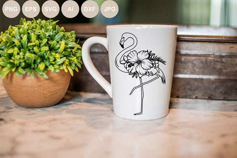 Flamingo Svg file, Animal Svg Designs, Floral Flamingo Cut file, Png Print For Shirt, Flamingo Ornament Svg, Summer, Flowers, Tropical Bird SVG BogeliaVector 