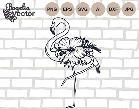 Flamingo Svg file, Animal Svg Designs, Floral Flamingo Cut file, Png Print For Shirt, Flamingo Ornament Svg, Summer, Flowers, Tropical Bird SVG BogeliaVector 