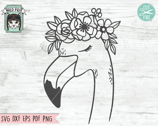 Flamingo SVG File, Flamingo With Flower Crown SVG Cut File, Flamingo Cut File, Flamingo Floral SVG, Summer SVG, Tropical SVG File, Bird SVG, Summer Cut File SVG Wild Pilot 