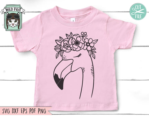 Flamingo SVG File, Flamingo With Flower Crown SVG Cut File, Flamingo Cut File, Flamingo Floral SVG, Summer SVG, Tropical SVG File, Bird SVG, Summer Cut File SVG Wild Pilot 