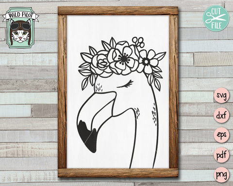 Flamingo SVG File, Flamingo With Flower Crown SVG Cut File, Flamingo Cut File, Flamingo Floral SVG, Summer SVG, Tropical SVG File, Bird SVG, Summer Cut File SVG Wild Pilot 
