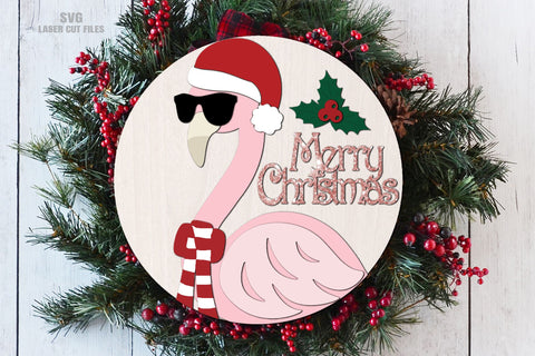 Flamingo SVG Laser Cut Files | Christmas Welcome Sign SVG SVG Cloud9Design 