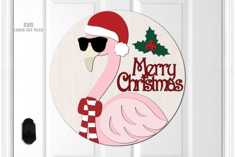 Flamingo SVG Laser Cut Files | Christmas Welcome Sign SVG SVG Cloud9Design 