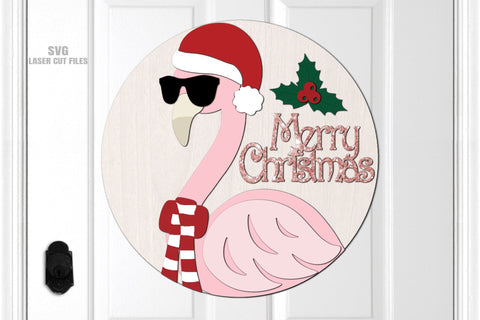 Flamingo SVG Laser Cut Files | Christmas Welcome Sign SVG SVG Cloud9Design 