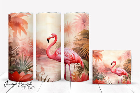 Flamingo Tropical Tumbler Sublimation, Summer Tumbler Wrap Sublimation OrangeBrushStudio 