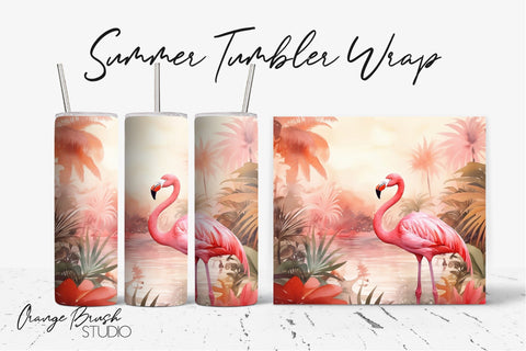 Flamingo Tropical Tumbler Sublimation, Summer Tumbler Wrap Sublimation OrangeBrushStudio 