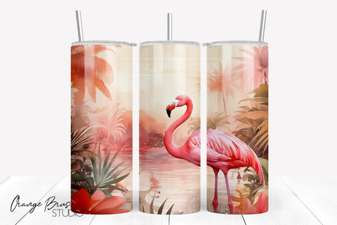 Flamingo Tropical Tumbler Sublimation, Summer Tumbler Wrap Sublimation OrangeBrushStudio 