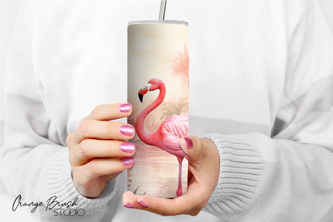 Flamingo Tropical Tumbler Sublimation, Summer Tumbler Wrap Sublimation OrangeBrushStudio 