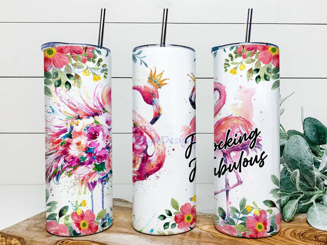 Flamingo Tumbler Flocking Fabulous Tumbler Template Design, Sublimation Instant Digital Download, 20 oz Skinny Tumbler Sublimation iStyleDesign 