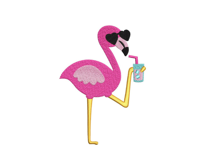 Flamingo with drink embroidery design, Summer embroidery file, 4 sizes, Instant Download Embroidery/Applique DESIGNS Nino Nadaraia 
