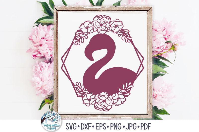 Flamingo with Flowers SVG SVG Wispy Willow Designs 