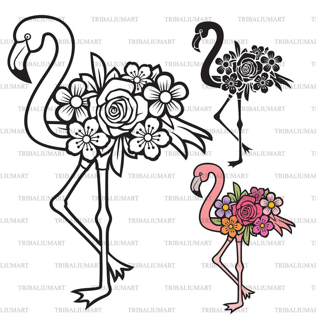 Flamingo with flowers SVG TribaliumArtSF 