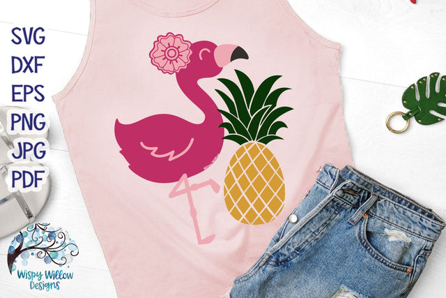 Flamingo with Pineapple SVG SVG Wispy Willow Designs 
