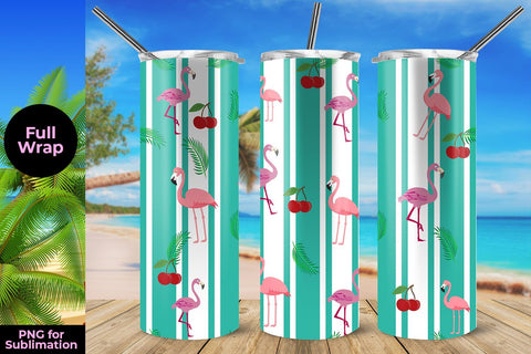Flamingos 20oz Skinny Tumbler Wrap Template for Sublimation Summer Vibes Sublimation Sublimatiz Designs 