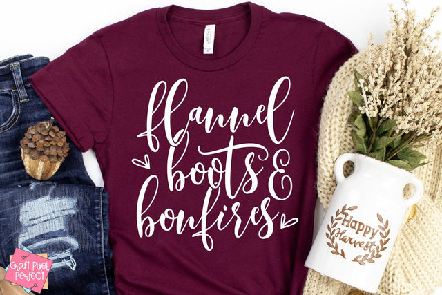 Flannel Boots & Bonfires, Fall Quote Svg, Autumn Quote Svg SVG Craft Pixel Perfect 