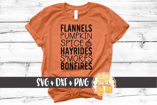 Flannel Pumpkin Spice Hayrides S'mores Bonfires - Fall List SVG Cheese Toast Digitals 