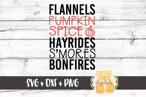 Flannel Pumpkin Spice Hayrides S'mores Bonfires - Fall List SVG Cheese Toast Digitals 