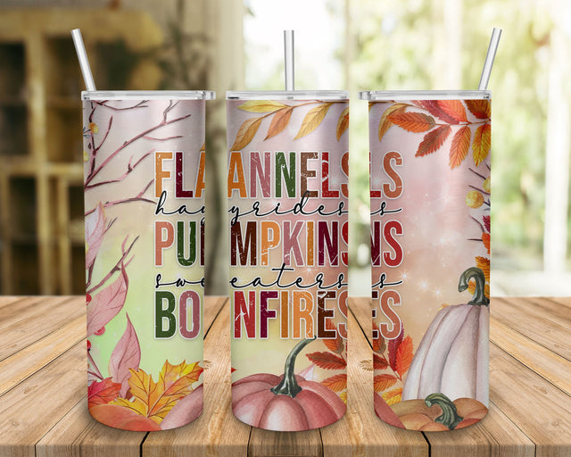 Flannels Hayrides Pumpkins Sweater Bonfires 20oz Tumbler Sublimation Wrap,Pumpkin Tumbler PNG,Pumpkin Season Tumbler,Fall Digital Pattern BOO-design 