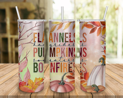 Flannels Hayrides Pumpkins Sweater Bonfires 20oz Tumbler Sublimation Wrap,Pumpkin Tumbler PNG,Pumpkin Season Tumbler,Fall Digital Pattern BOO-design 