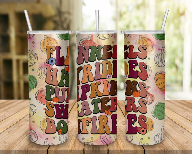 Flannels Hayrides Pumpkins Sweater Bonfires 20oz Tumbler Sublimation Wrap,Pumpkin Tumbler PNG,Pumpkin Season Tumbler,Fall Digital Pattern BOO-design 