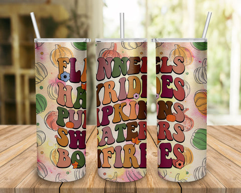 Flannels Hayrides Pumpkins Sweater Bonfires 20oz Tumbler Sublimation Wrap,Pumpkin Tumbler PNG,Pumpkin Season Tumbler,Fall Digital Pattern BOO-design 