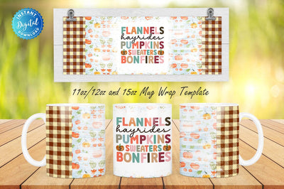 Flannels hayrides Pumpkins Sweaters Bonfires 11, 12 & 15 Oz Mug Sublimation Sublimation Regulrcrative 