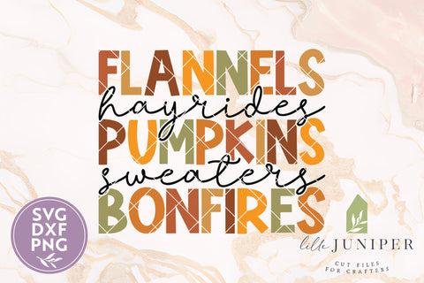 Flannels, Hayrides, Pumpkins, Sweaters, Bonfires, Fall Shirt SVG SVG LilleJuniper 
