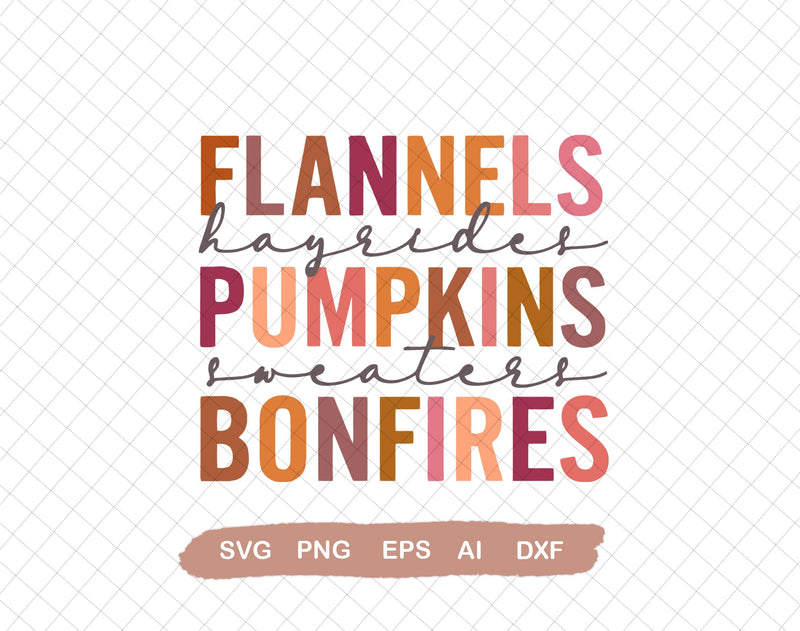 Flannels Hayrides Pumpkins Sweaters Bonfires, SVG File With Layers, Svg File for Cricut, Ai, Png, Dxf. Eps SVG DiamondDesign 