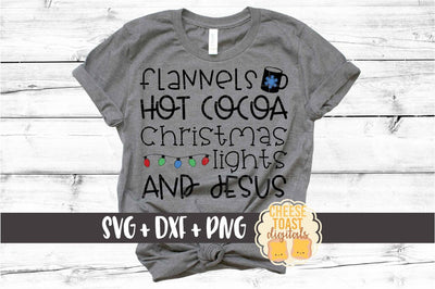 Flannels Hot Cocoa Christmas Lights and Jesus - Holiday SVG PNG DXF Cut Files SVG Cheese Toast Digitals 