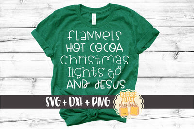 Flannels Hot Cocoa Christmas Lights and Jesus - Holiday SVG PNG DXF Cut Files SVG Cheese Toast Digitals 