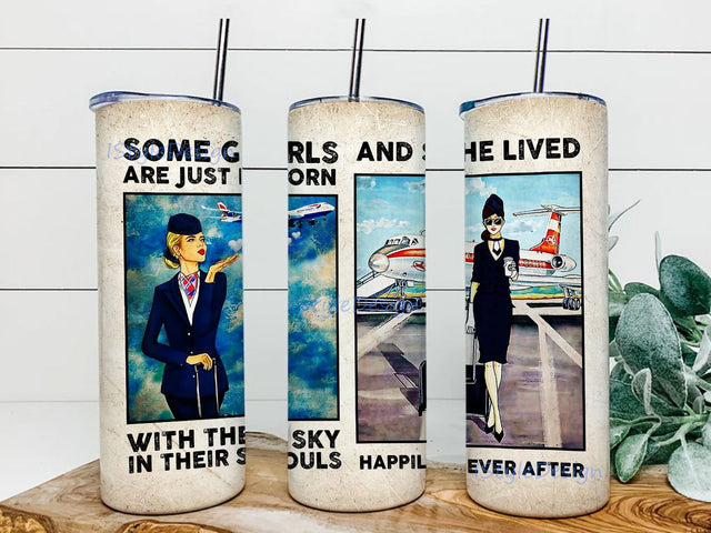 Flight Attendant Tumbler Beautiful Lady Tumbler Template Design, Sublimation Instant Digital Download, 20 oz Skinny Tumbler Sublimation iStyleDesign 