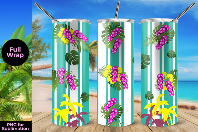 Flip Flop 20oz Skinny Tumbler Wrap Template for Sublimation Summer Vibes Sublimation Sublimatiz Designs 