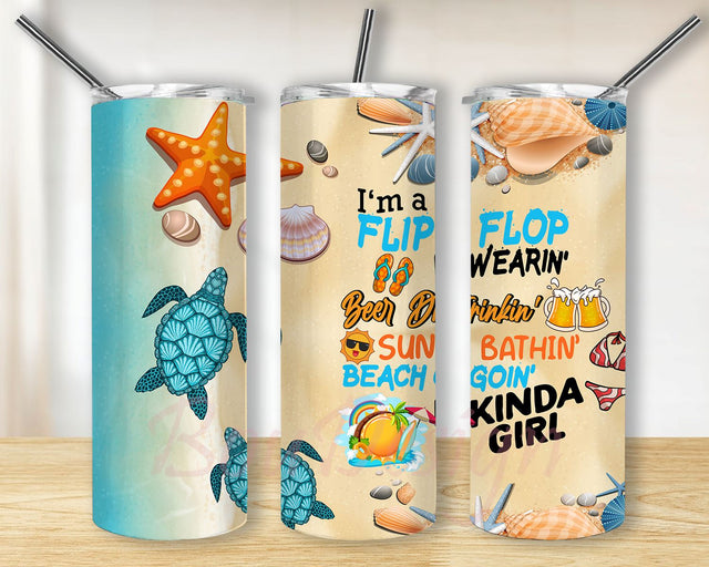 Flip Flop Beach With Turtle Stainless Steel Tumbler 20 oz Skinny Tumbler Sublimation Designs For Straight/Tapered PNG Files Digital Download Sublimation BouDesign 
