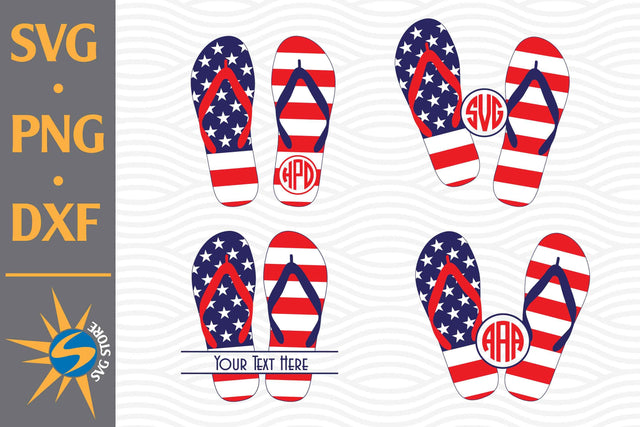 Flip Flops US Flag Monogram SVG, PNG, DXF Digital Files Include SVG SVGStoreShop 