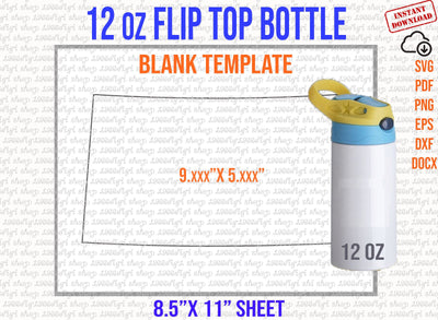 Flip Top Bottle 12oz Template, 12 oz Full Wrap, Flip Top Bottle sublimation Template, Cricut and Silhouette, Svg, Png, Pdf, Eps, Dxf, Docx SVG 1966digi 