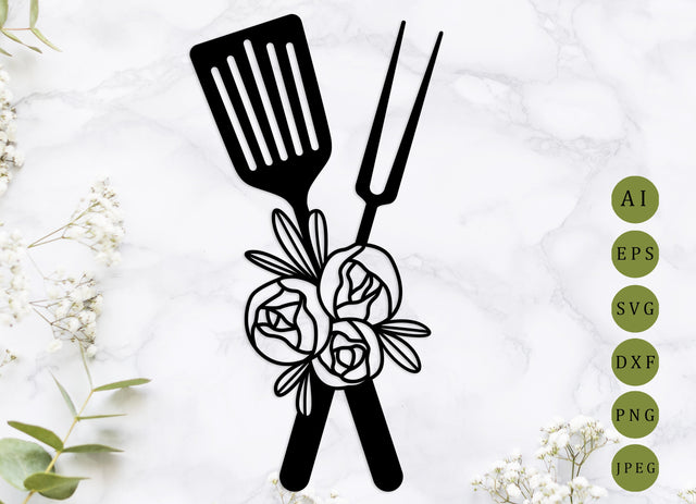 Floarl kitchen utensils svg, Kitchen flower decor svg, Grilling svg, Bbq logo svg SVG AnastasiyaArtDesign 