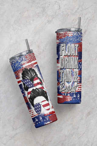 Float Drink Tan Repeat, 20 oz Skinny Tumbler, 4th July American Flag 20z skinny tumbler Sublimation, Tumbler Png, Tumbler Wrap Design Sublimation CaldwellArt 