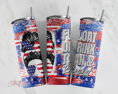 Float Drink Tan Repeat, 20 oz Skinny Tumbler, 4th July American Flag 20z skinny tumbler Sublimation, Tumbler Png, Tumbler Wrap Design Sublimation CaldwellArt 