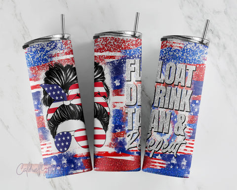 Float Drink Tan Repeat, 20 oz Skinny Tumbler, 4th July American Flag 20z skinny tumbler Sublimation, Tumbler Png, Tumbler Wrap Design Sublimation CaldwellArt 