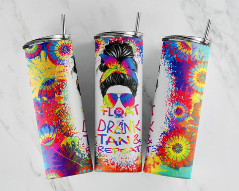 Float Drink Tan Repeat 20 oz Skinny Tumbler Wrap (Straight & Tapered) PNG Files Sublimation Tie dye Design Instant download Only Sublimation CaldwellArt 