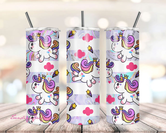 Floating Unicorns 20oz Straight Tumbler Wrap Design PNG Sublimation TrendingDesign 