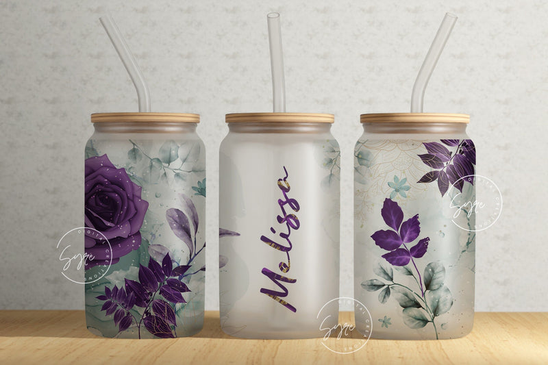 Floral 16 oz Libbey Glass Can Tumbler Sublimation Design, Add Your Own ...