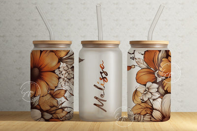 Floral 16 oz Libbey Glass Can Tumbler Sublimation Design, Add Your Own Name, Purple Gold Rose Flower Wrap, Seamless Flower Sublimation PNG Sublimation Syre Digital Creations 