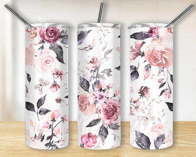 Floral 20oz Skinny Tumbler Png, Pink Rose Tumbler, Pink Floral Tumbler, Floral Tumbler Design, Seamless Floral Design, Sublimation Designs Sublimation BouDesign 