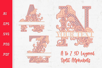 Floral 3D Layered Split Alphabets A to Z SVG SVG Slim Studio 