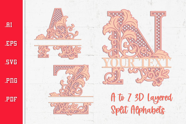 Floral 3D Layered Split Alphabets A to Z SVG SVG Slim Studio 