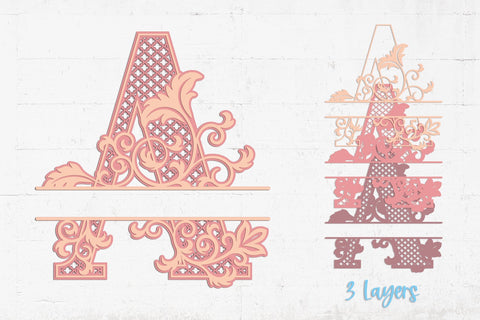 Floral 3D Layered Split Alphabets A to Z SVG SVG Slim Studio 