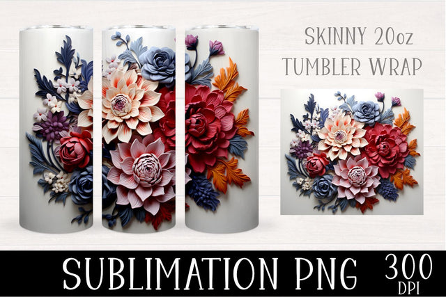 Floral 3D Tumbler Wrap Sublimation PNG Sublimation Ollive Studio 