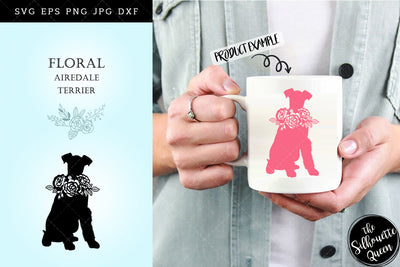 Floral Airedale Terrier Dog svg file for cricut, for silhouette, cut eps, cutting png, cuttable dxf, Instant Download design SVG Loveleen Kaur 